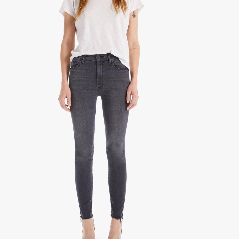 Mother high waisted looker ankle fray skinny cut grey stretch 27 (small)
